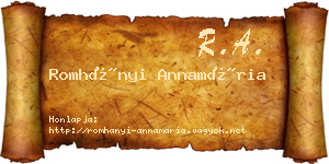 Romhányi Annamária névjegykártya